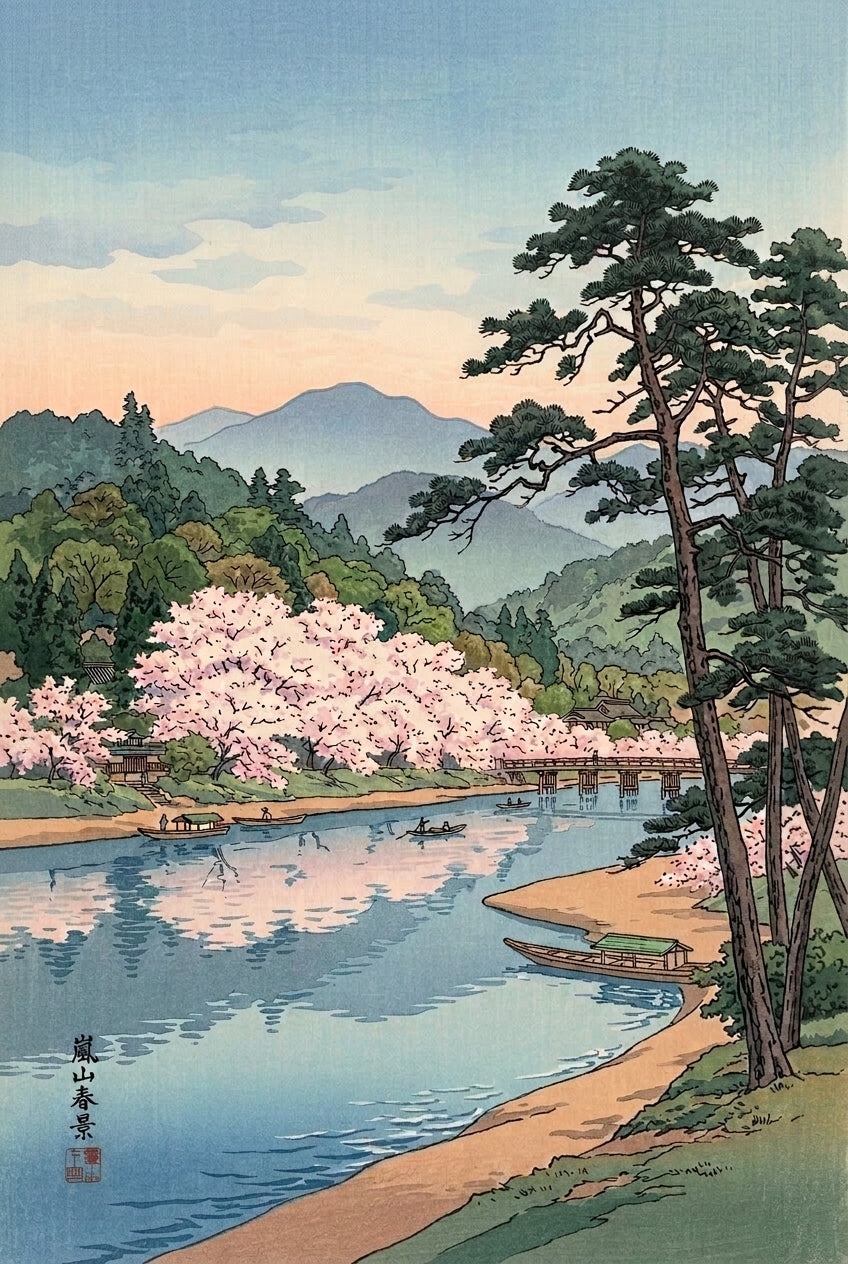 Poster d'Arashiyama, cerisiers du Japon