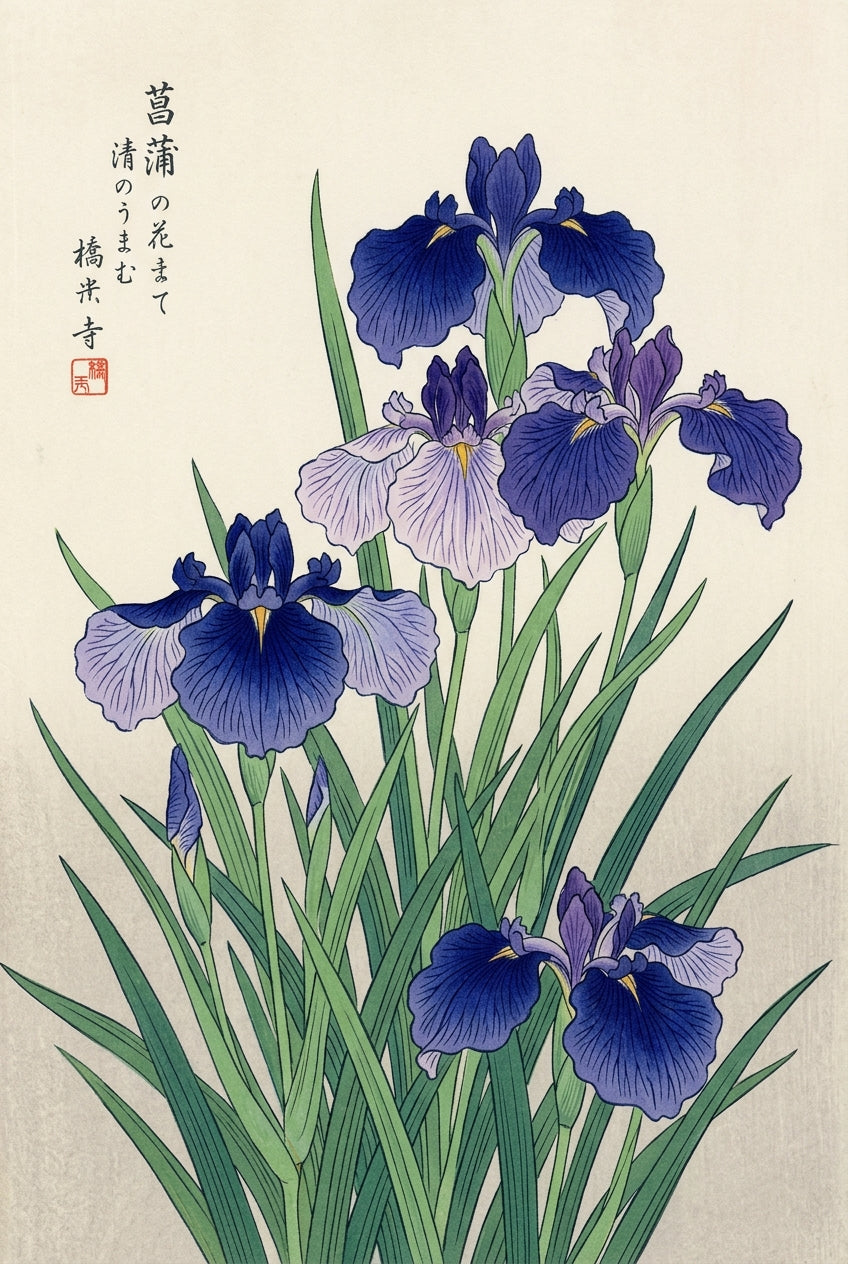 Affiche d'Iris japonais, poster fleurs bleues
