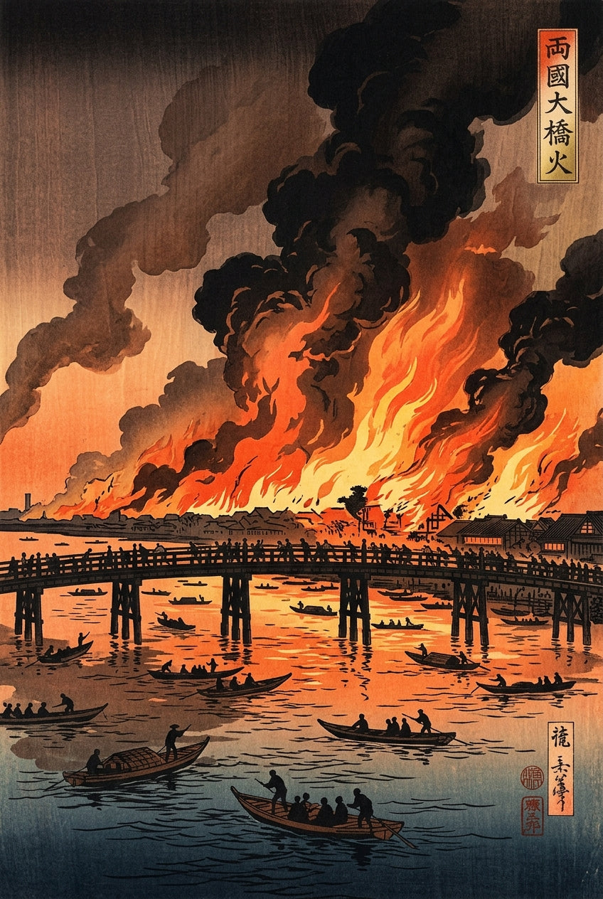 Affiche de l'incendie à Edo, poster ukiyo-e