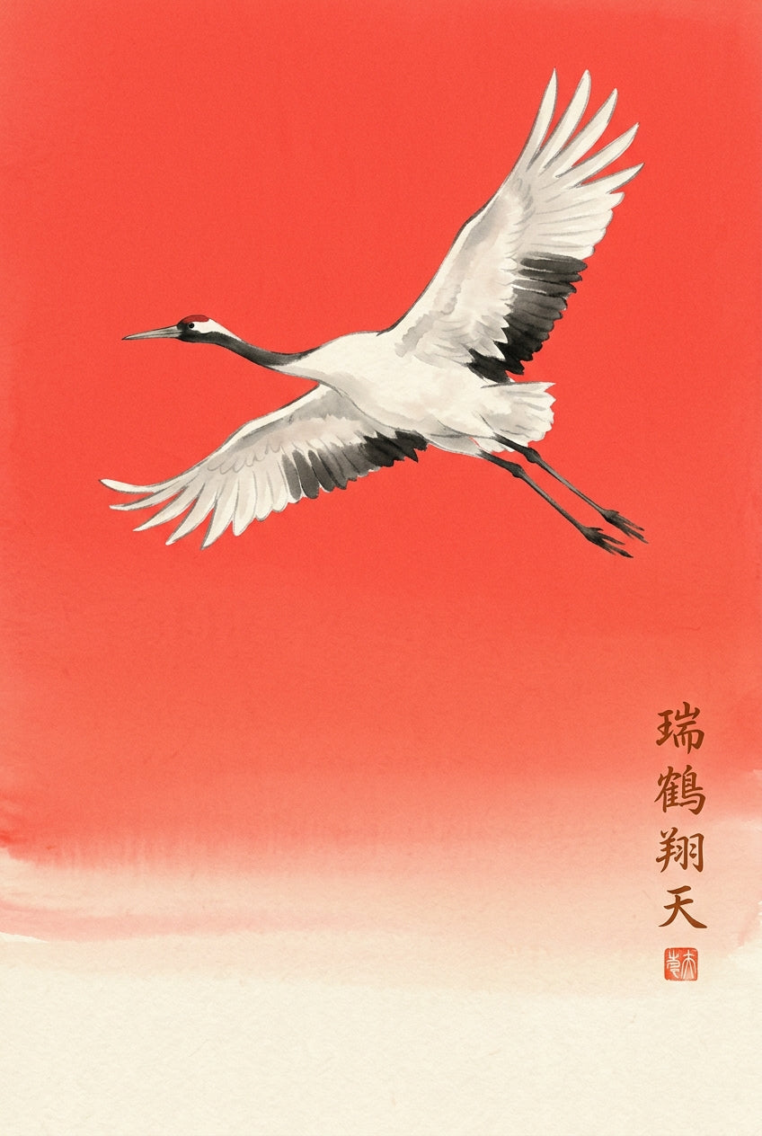 Affiche Grue du Japon, poster oiseau japonais