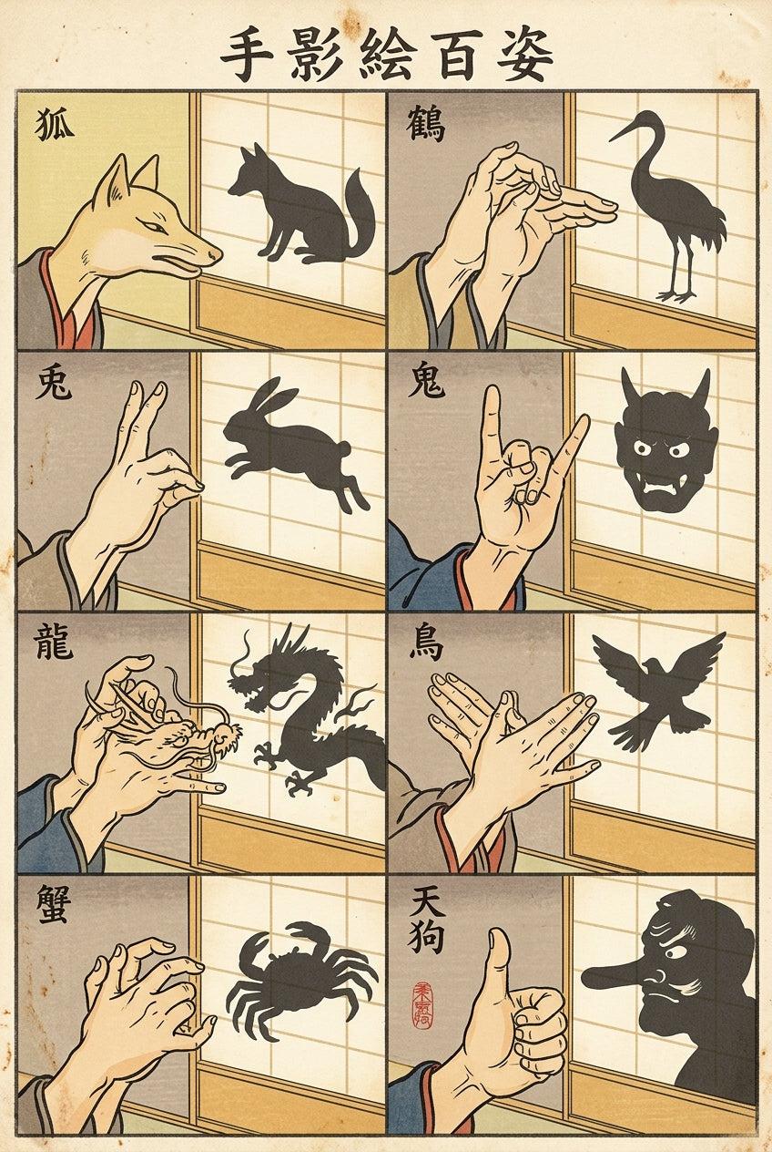 Poster d'ombres chinoises japonaises, animaux