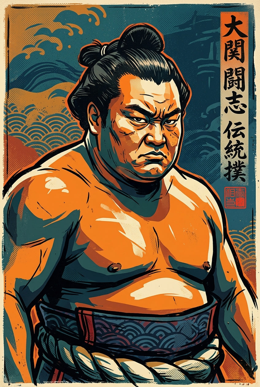 Affiche de Sumo Japonais, poster lutteur traditionnel