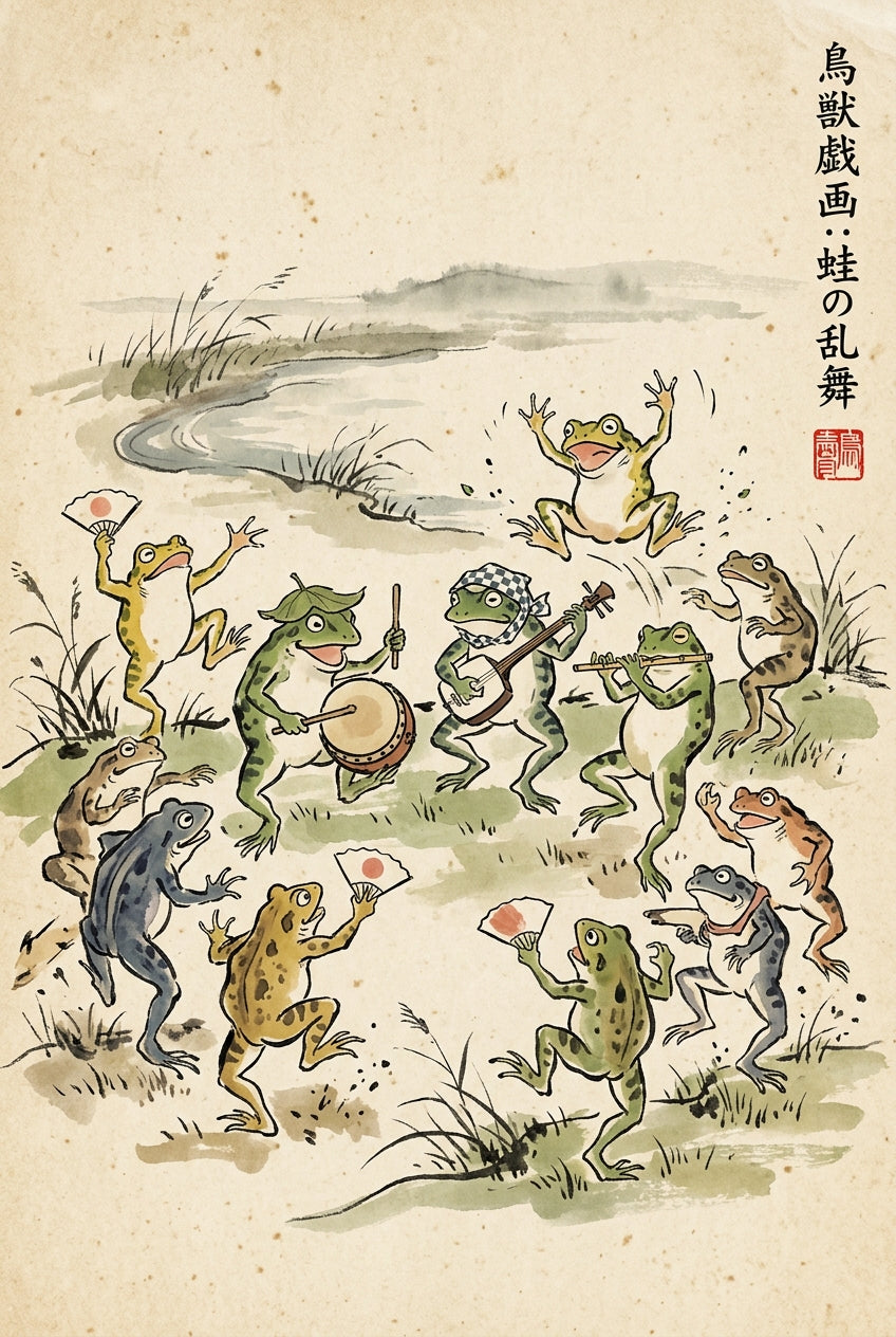 Affiche Grenouilles Japonaises, poster Chōjū-giga