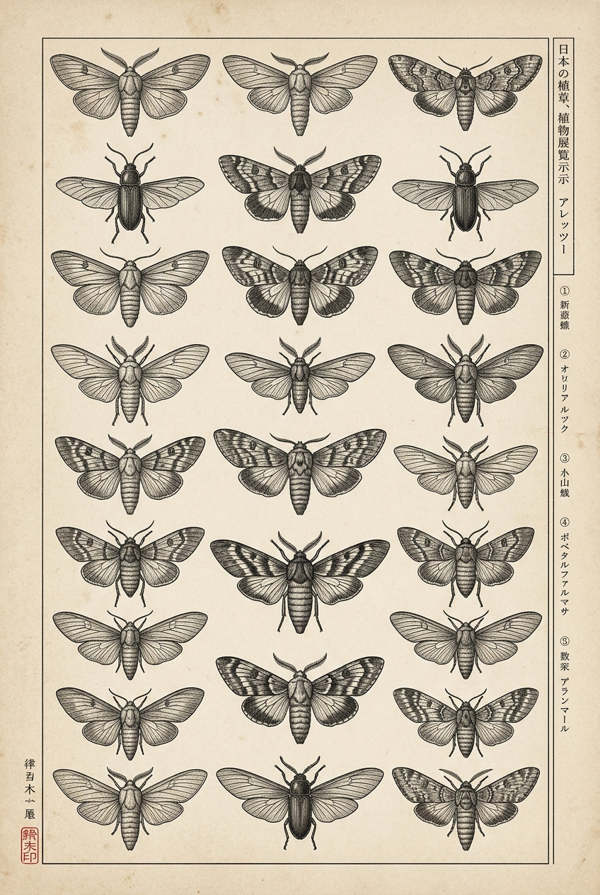 Poster de papillons japonais, style vintage