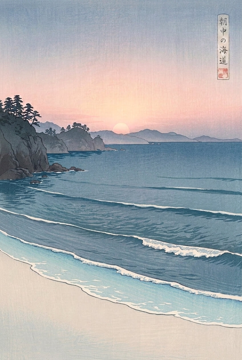 Poster Littoral Japonais, poster lever de soleil
