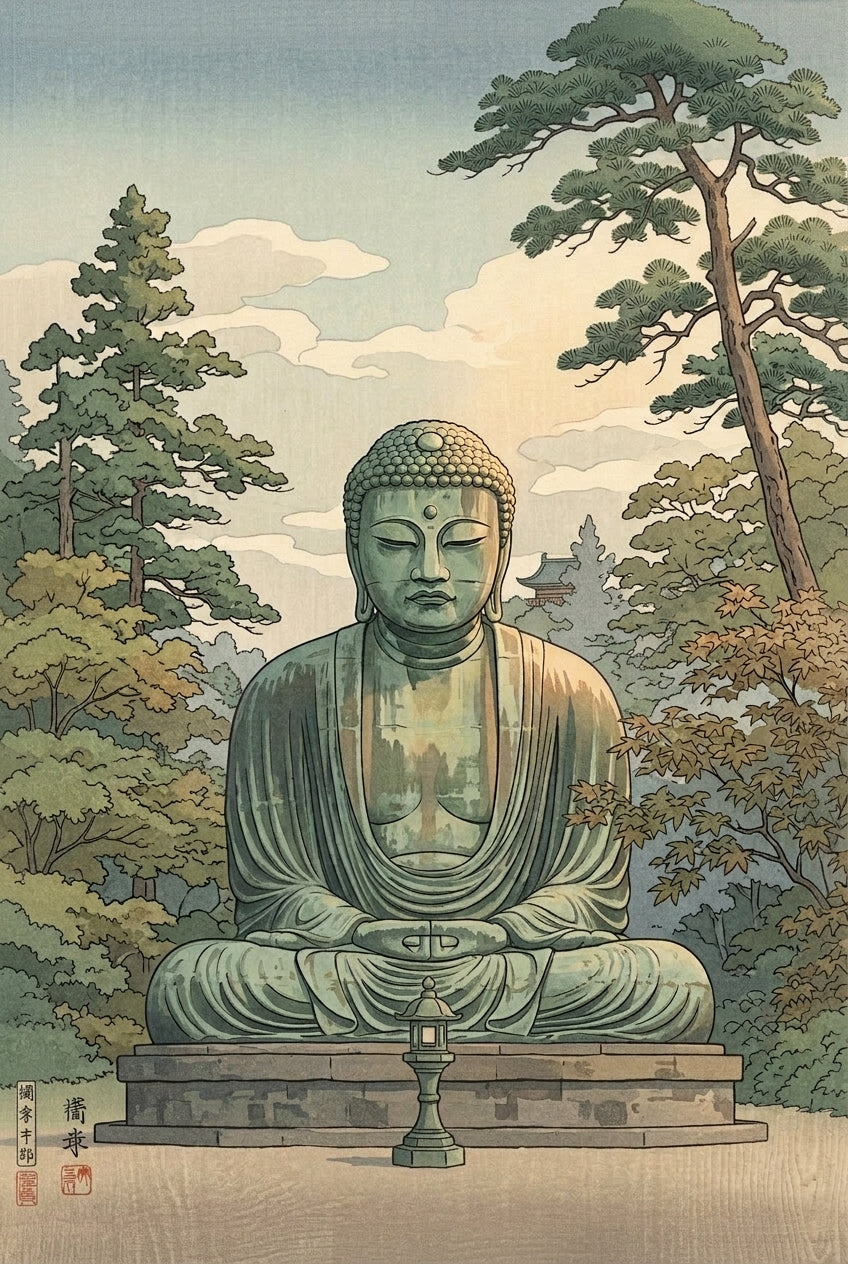 Poster Grand Bouddha de Kamakura, estampe Japon