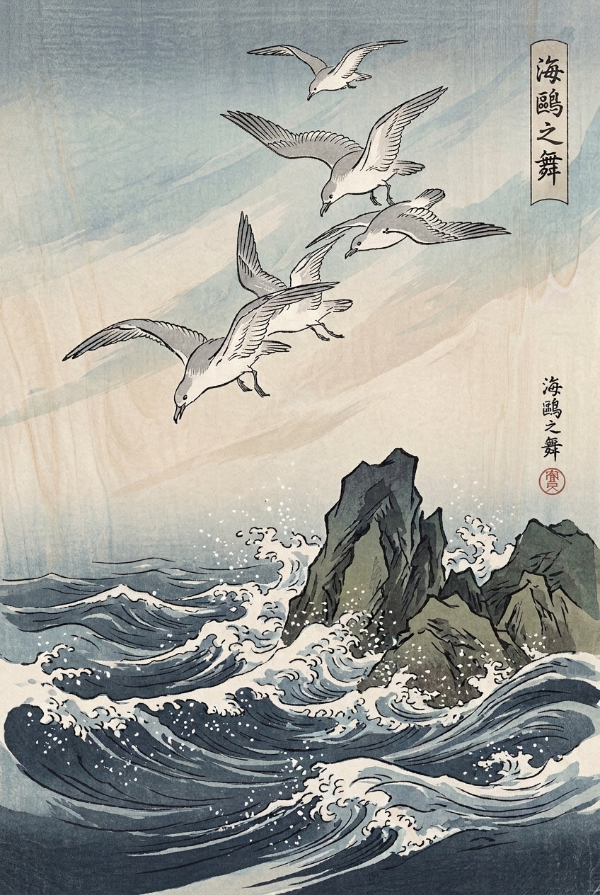 Affiche de Mouettes, poster oiseaux japonais