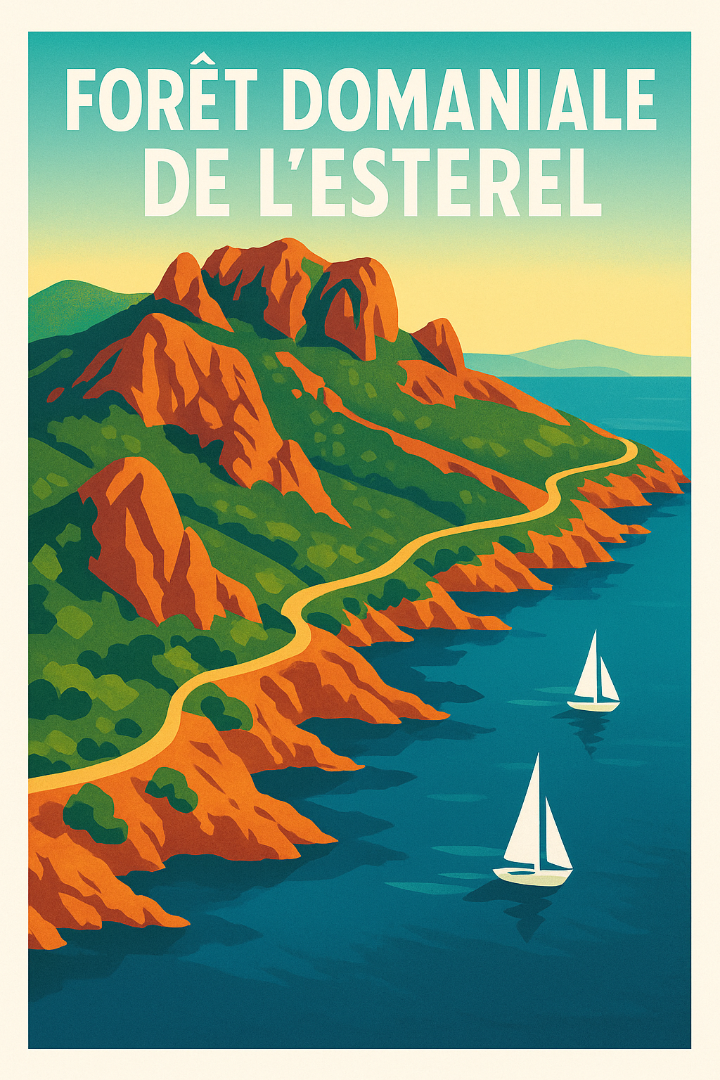 Affiche de Forêt de l'Esterel - L'éclat des roches rouges et de la Méditerranée