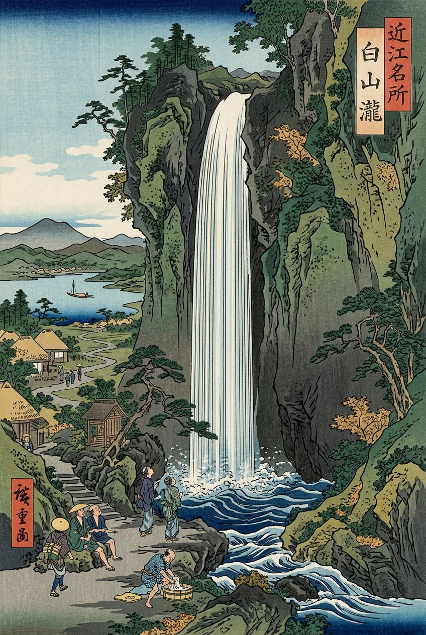 Poster Cascade de Hakusan, art japonais Ukiyo-e