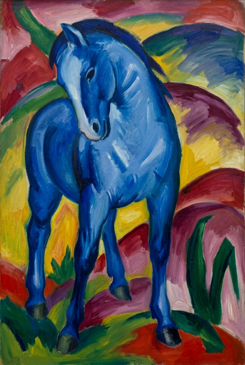 Poster Cheval Bleu, art contemporain expressionniste