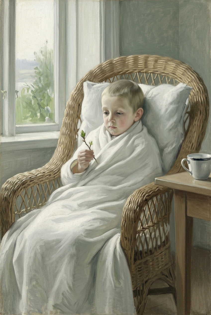 Affiche d'enfant au fauteuil, poster osier
