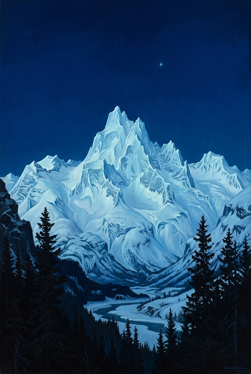 Affiche de montagne bleue, poster sommets enneigés