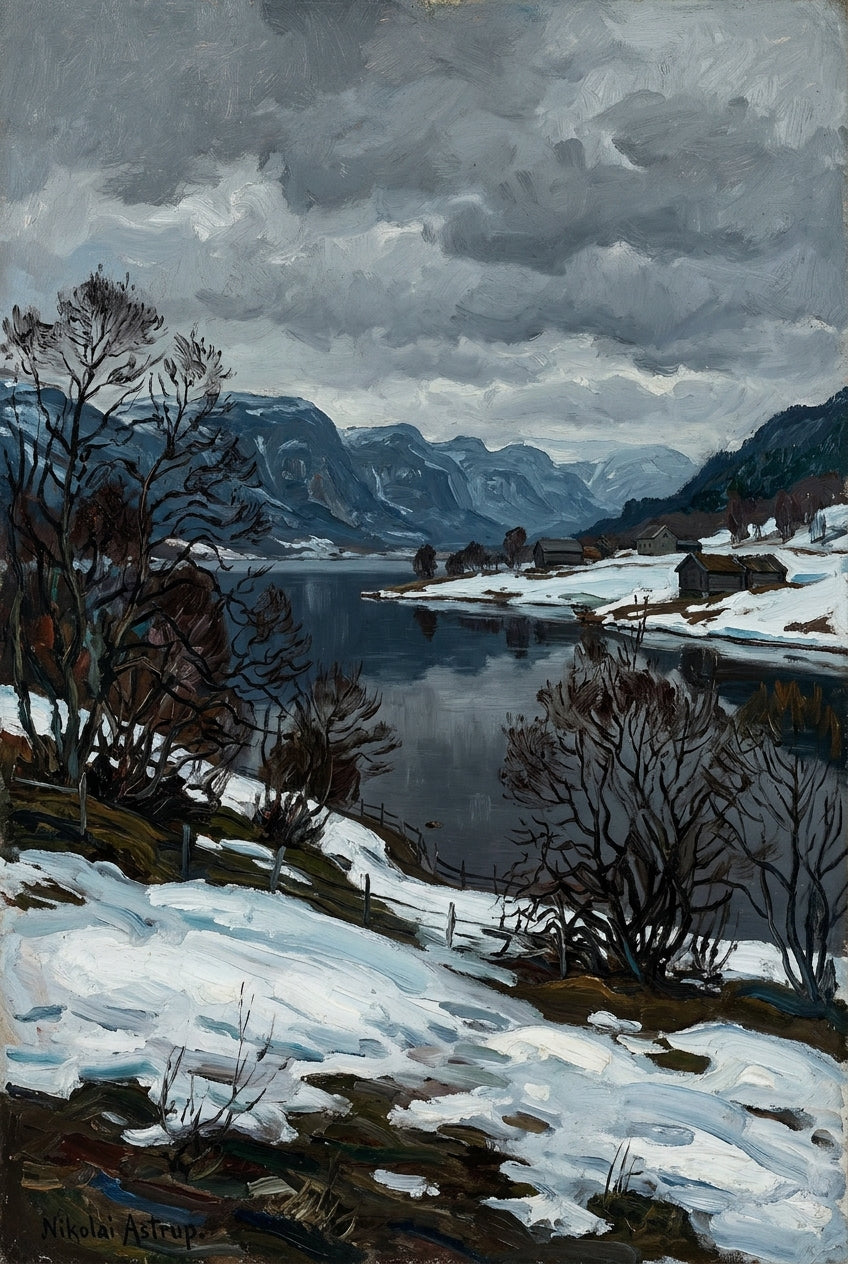 Affiche d'un fjord norvégien, poster hivernal