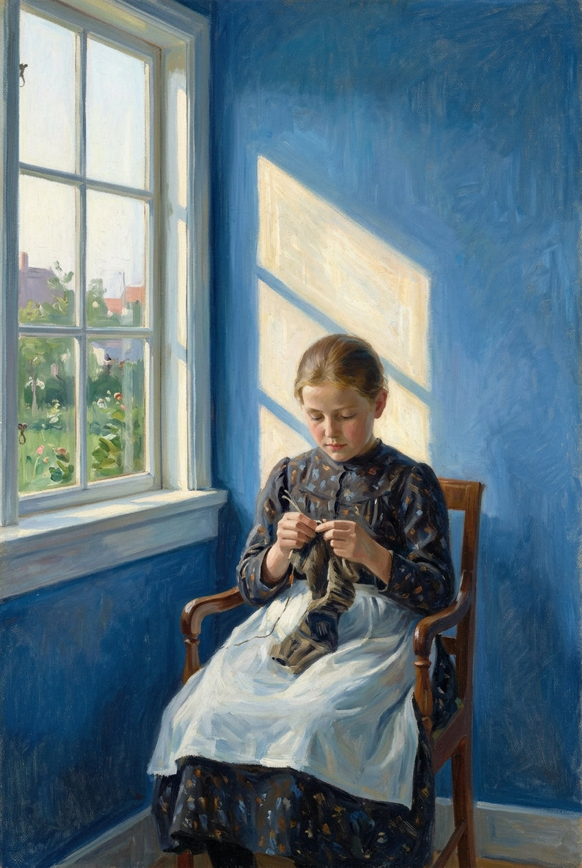 Affiche de la jeune fille qui tricote, poster chambre