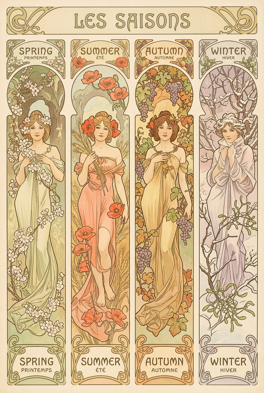 Affiche des Saisons, poster Art Nouveau
