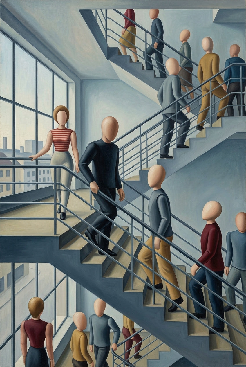 Poster d'Art Contemporain, silhouettes et escalier