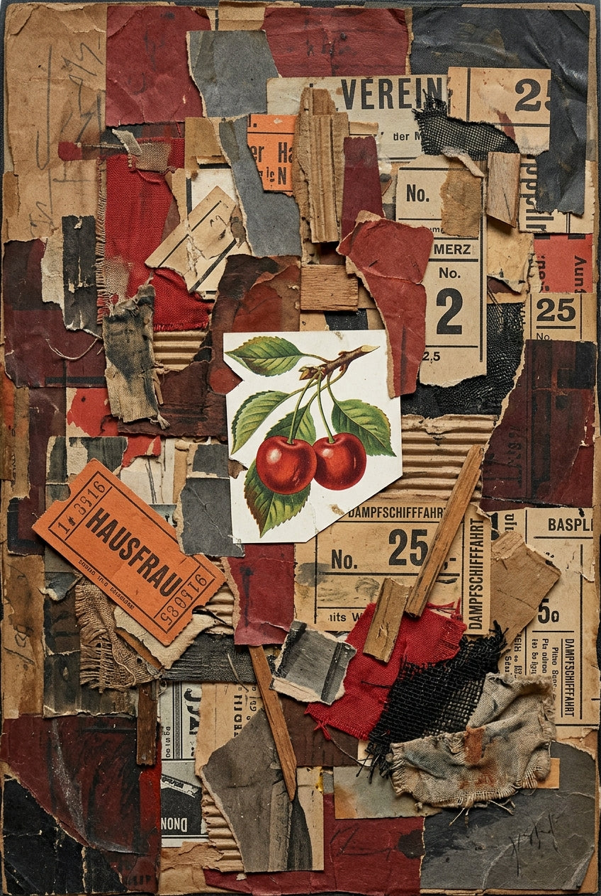 Affiche de collage abstrait, poster cerises vintage
