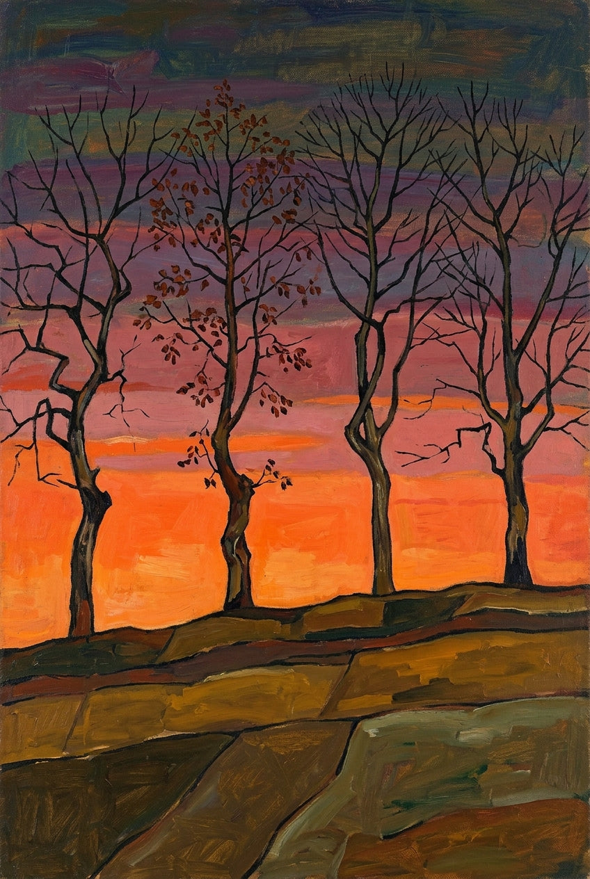 Affiche d'arbres au crépuscule, poster artistique