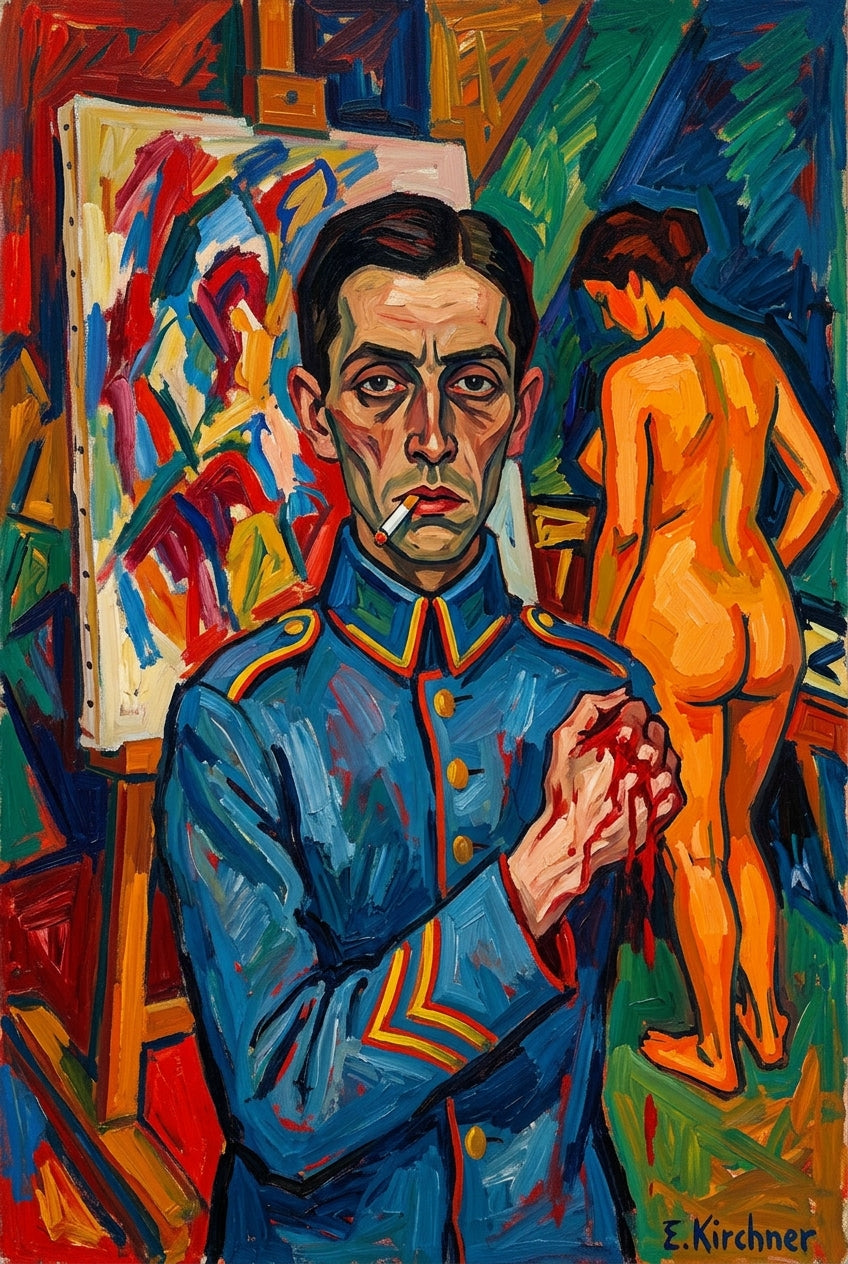 Affiche d'Autoportrait en soldat, poster expressionniste