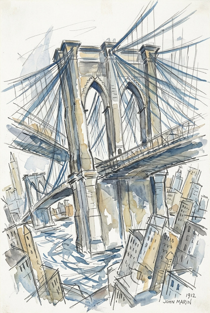 Affiche du pont de Brooklyn, poster aquarelle