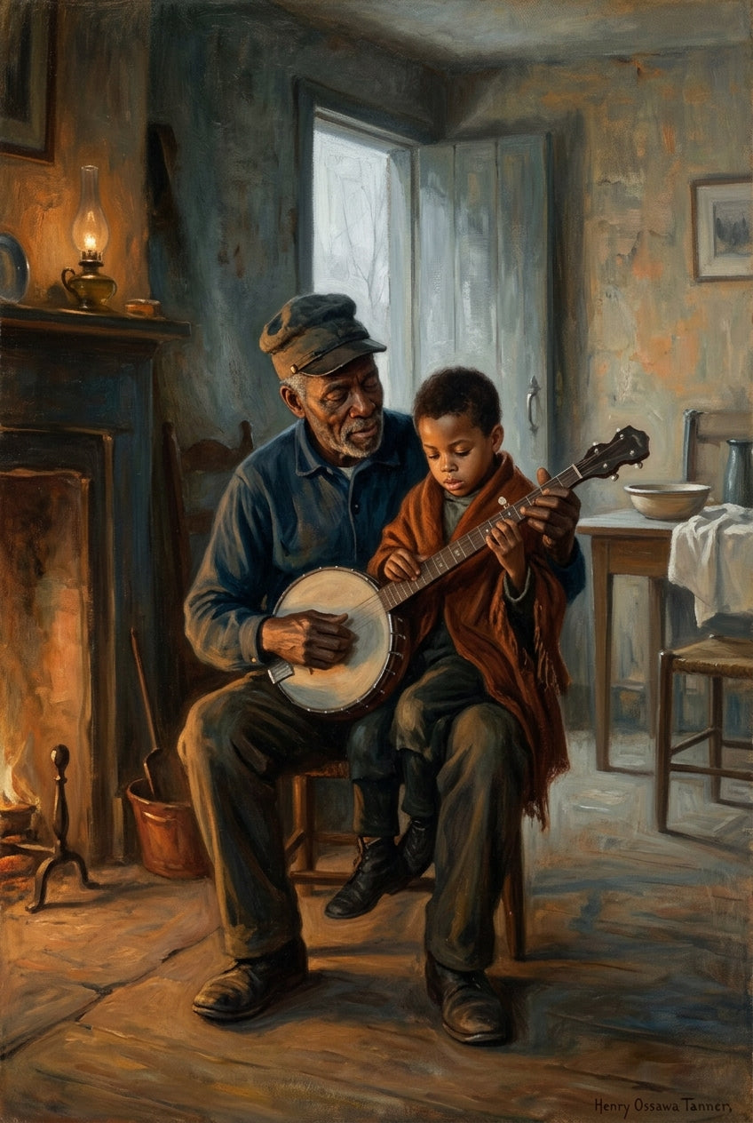 Affiche de la leçon de banjo, poster Henry Tanner