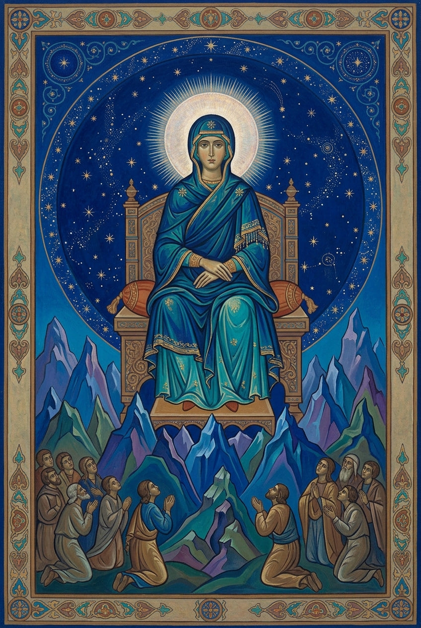 Affiche de la Vierge, poster style icône bleue