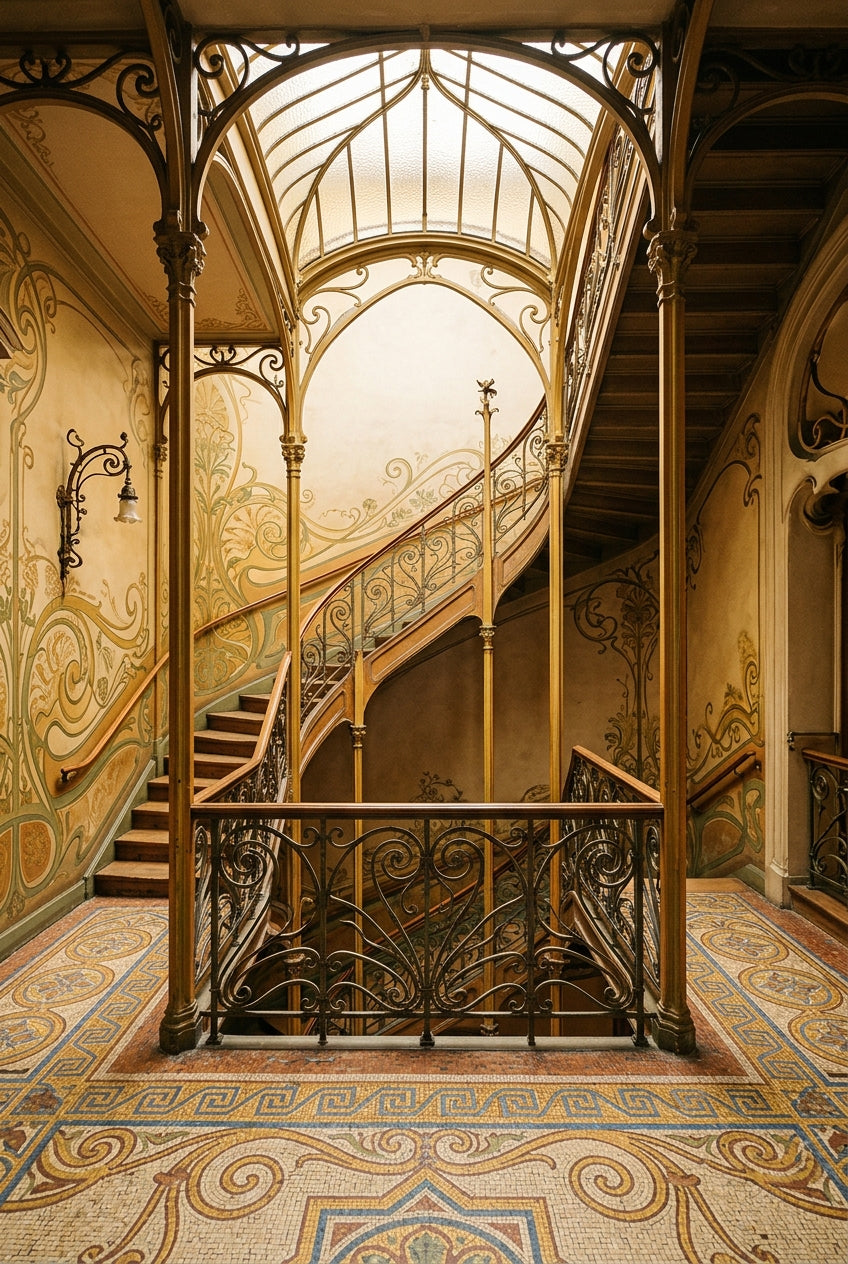 Affiche d'Art Nouveau, poster escalier courbe
