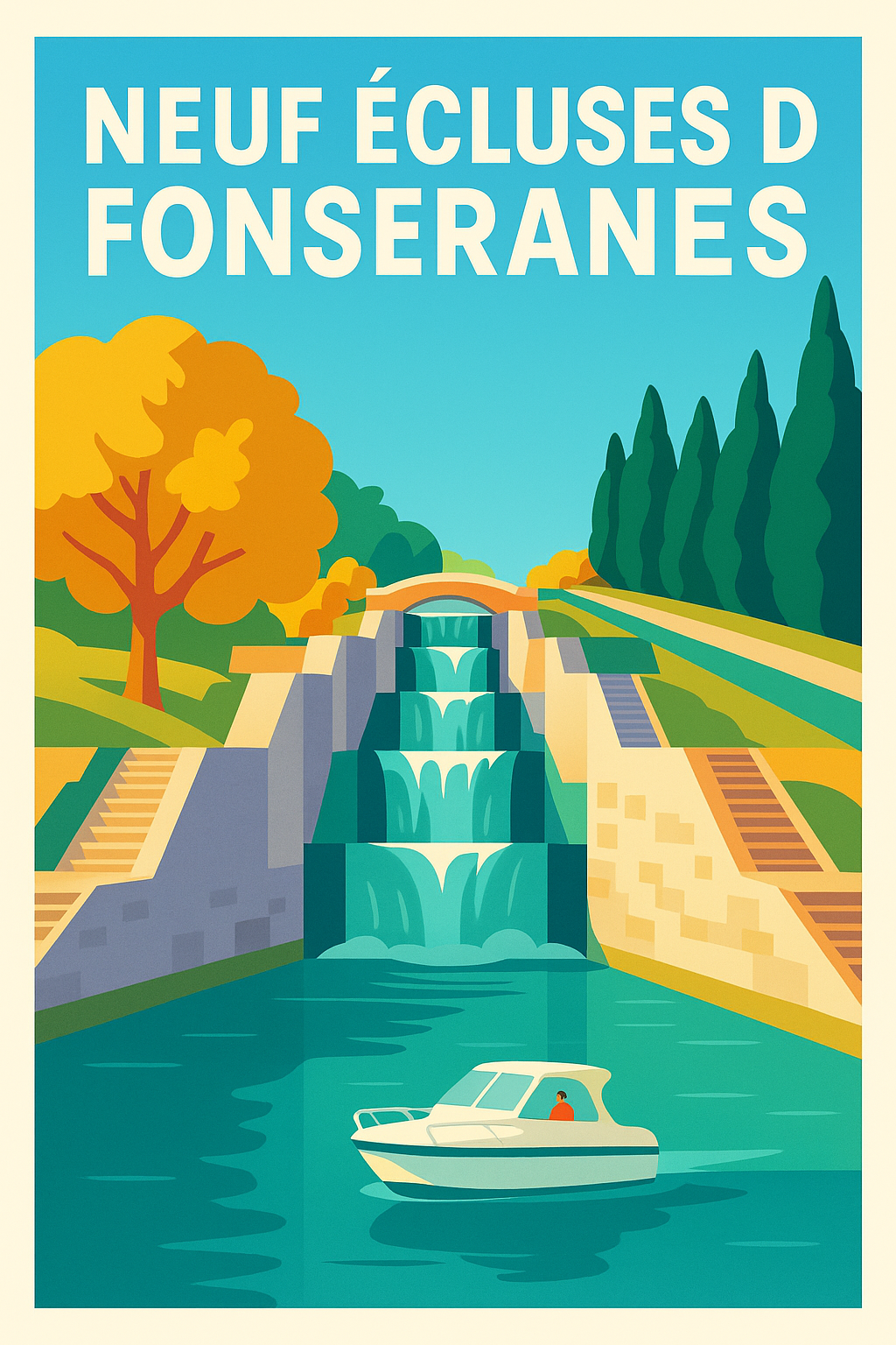 Affiche de Neuf Écluses de Fonseranes - L'élégance du Canal du Midi chez vous