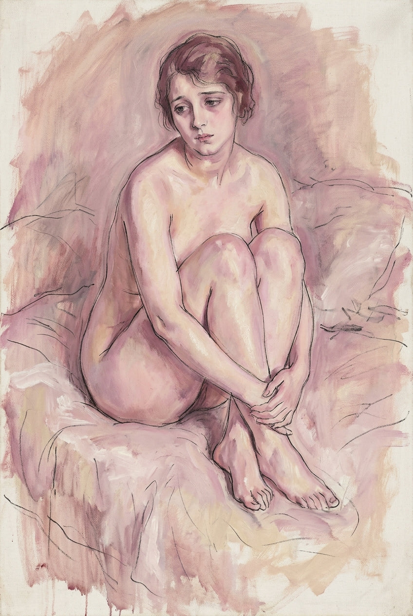 Affiche d'une femme assise, poster nu rose