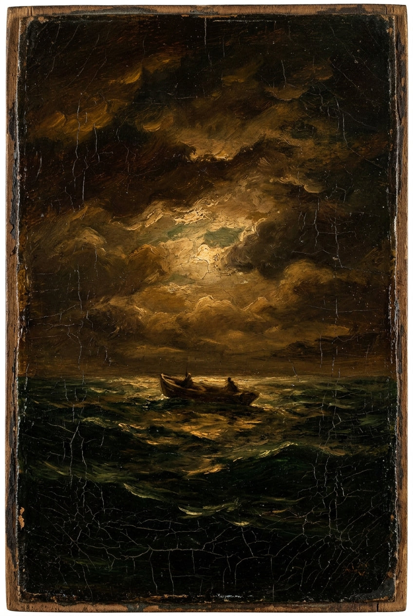 Affiche de barque en mer, poster nuit agitée