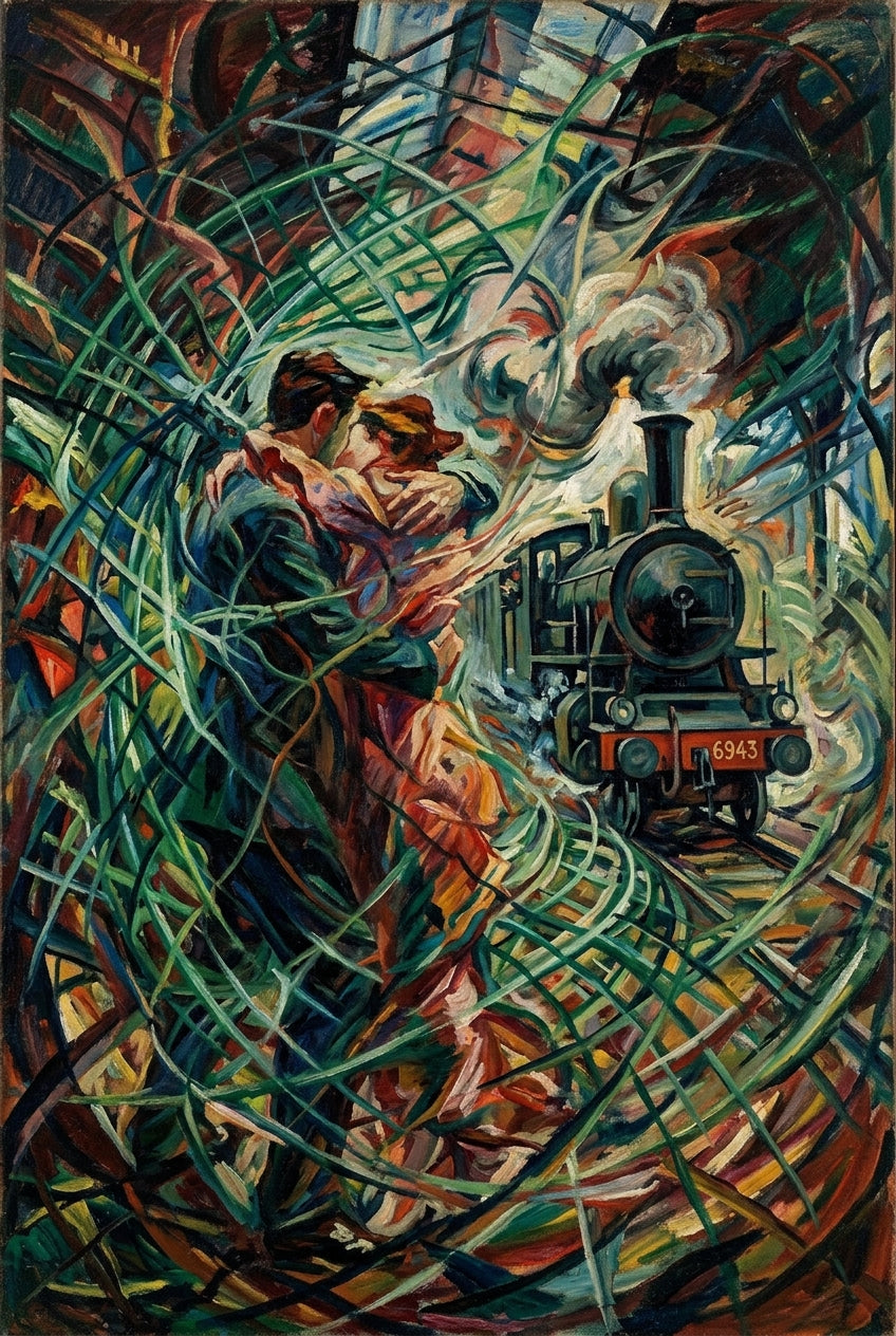 Poster d'art contemporain, couple devant un train