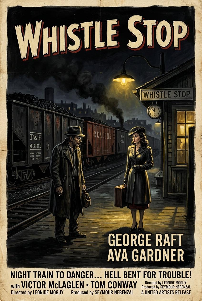 Affiche Whistle Stop, poster gare vintage