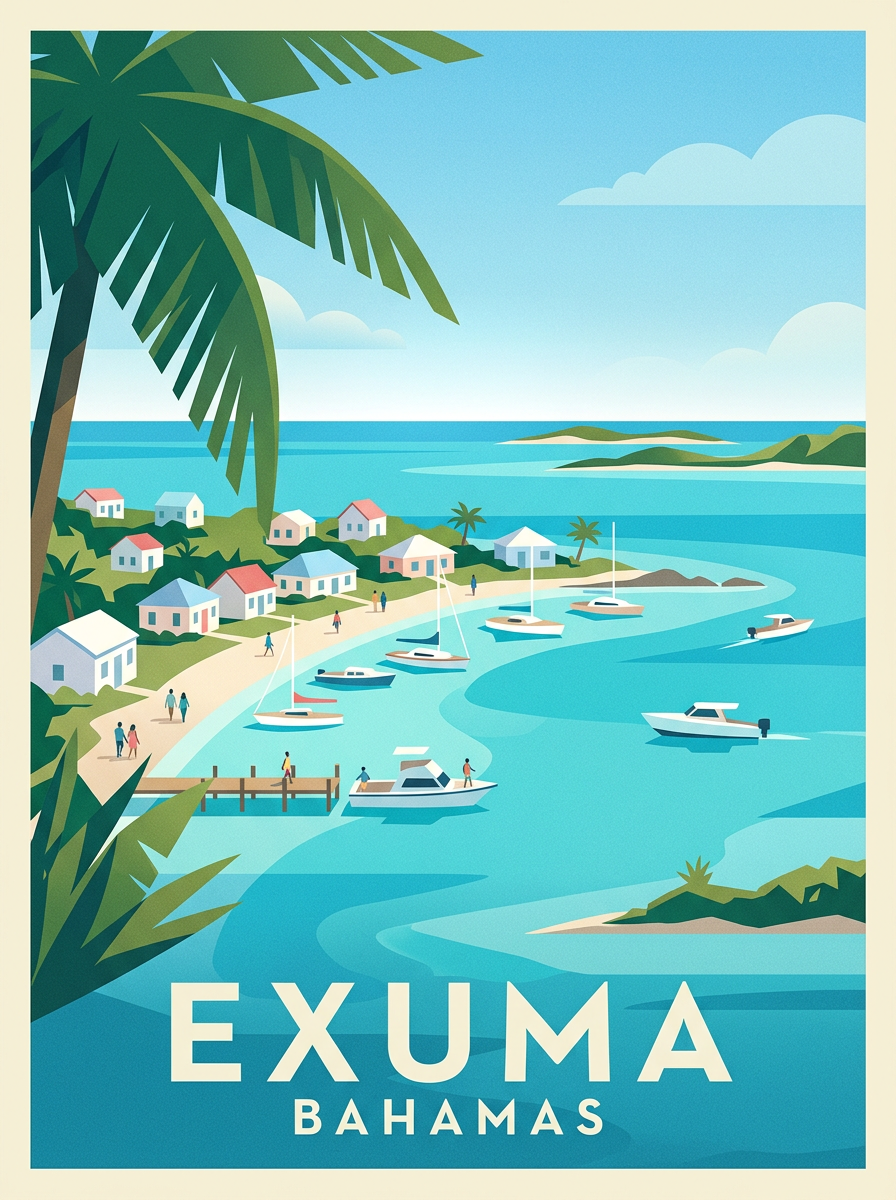 Affiche d'Exuma, les cochons nageurs | Afich