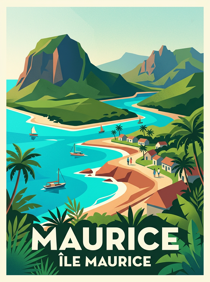Affiche Île Maurice, poster paysage du Morne