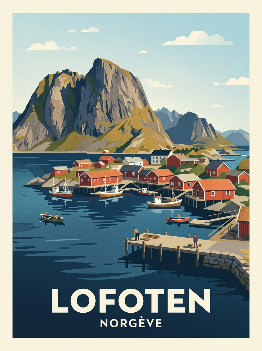 Affiche des Lofoten, Reine Norvège | Afich