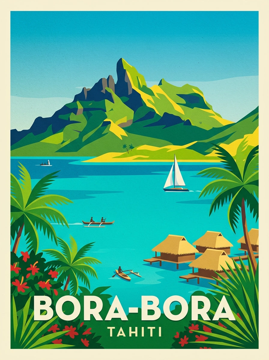 Affiche de Bora-Bora, bungalows sur pilotis | Afich
