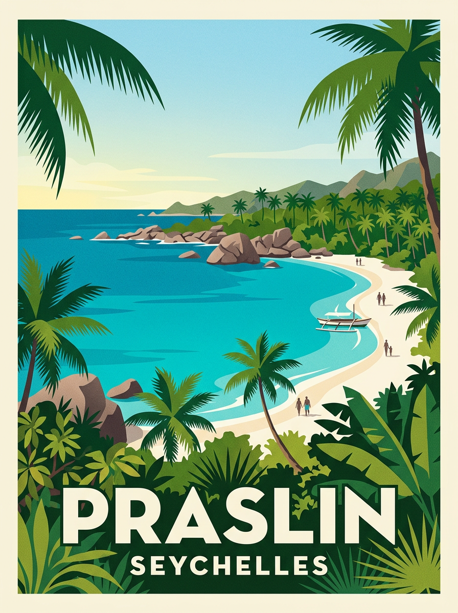Affiche de Praslin, poster plage tropicale | Afich