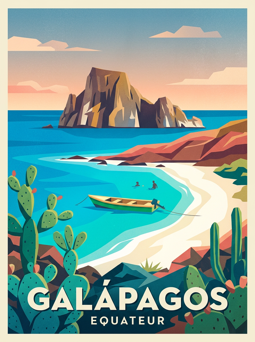 Affiche des Galápagos, tortue géante et voiliers | Afich