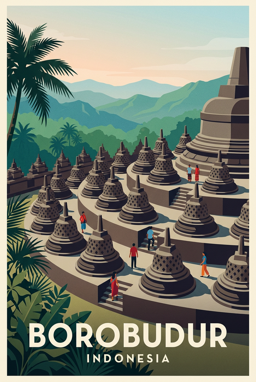 Affiche Borobudur, poster Java Indonésie | Afich