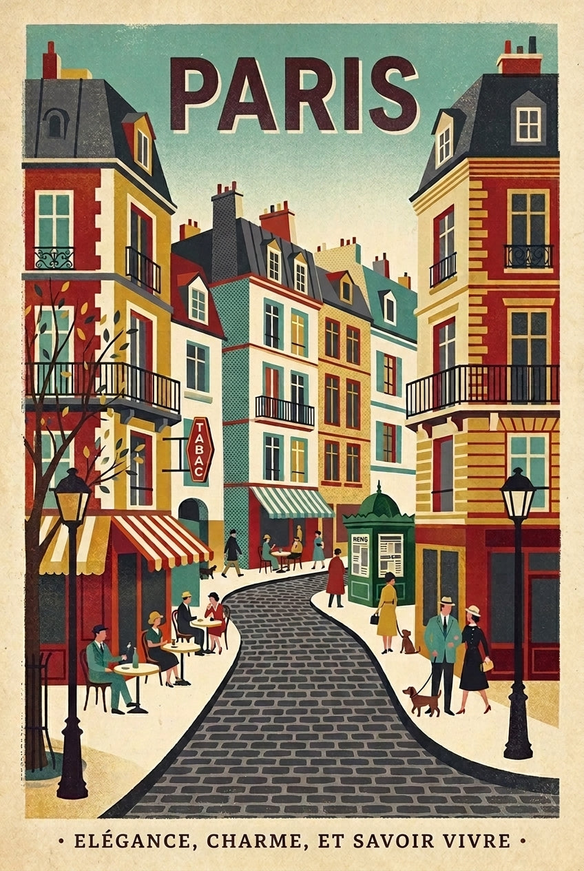 Affiche Paris vintage, poster rue de Paris