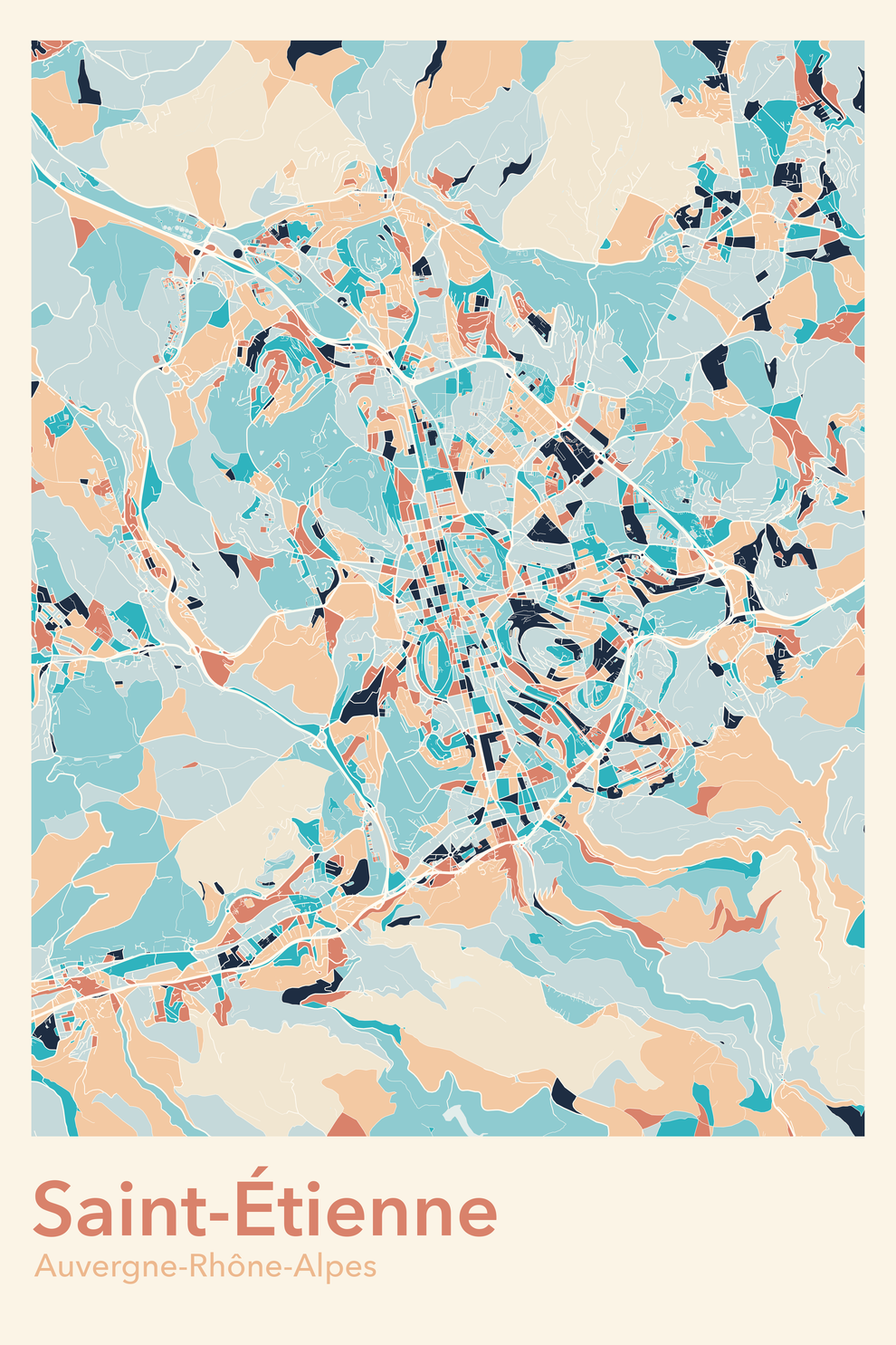 Plan de Saint-Étienne coloré - Carte personnalisée