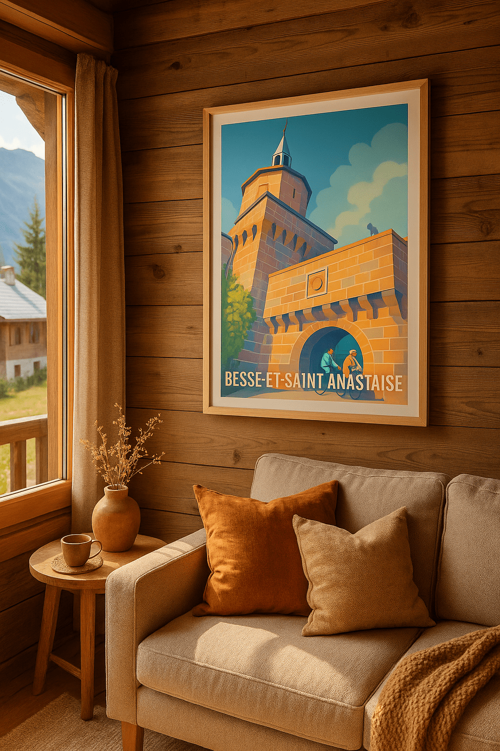 Affiche Besse-et-Saint-Anastaise — Charme médiéval en plein soleil · poster d'art de Besse-et-Saint-Anastaise