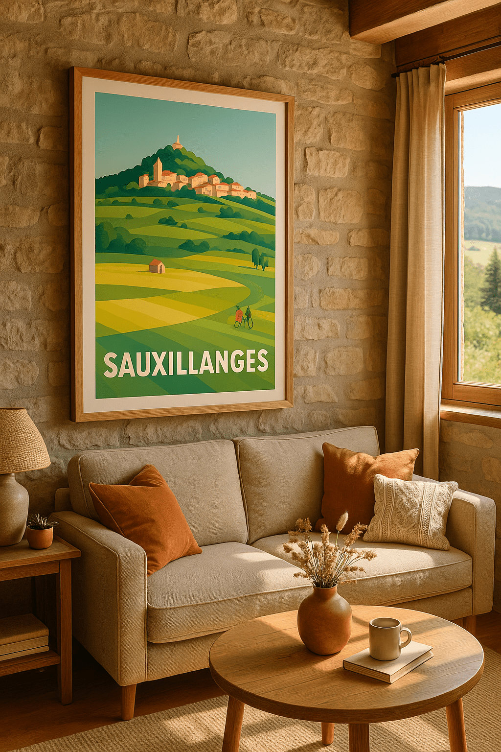 Affiche Sauxillanges — Escapade bucolique au cœur de la nature · poster d'art de Sauxillanges