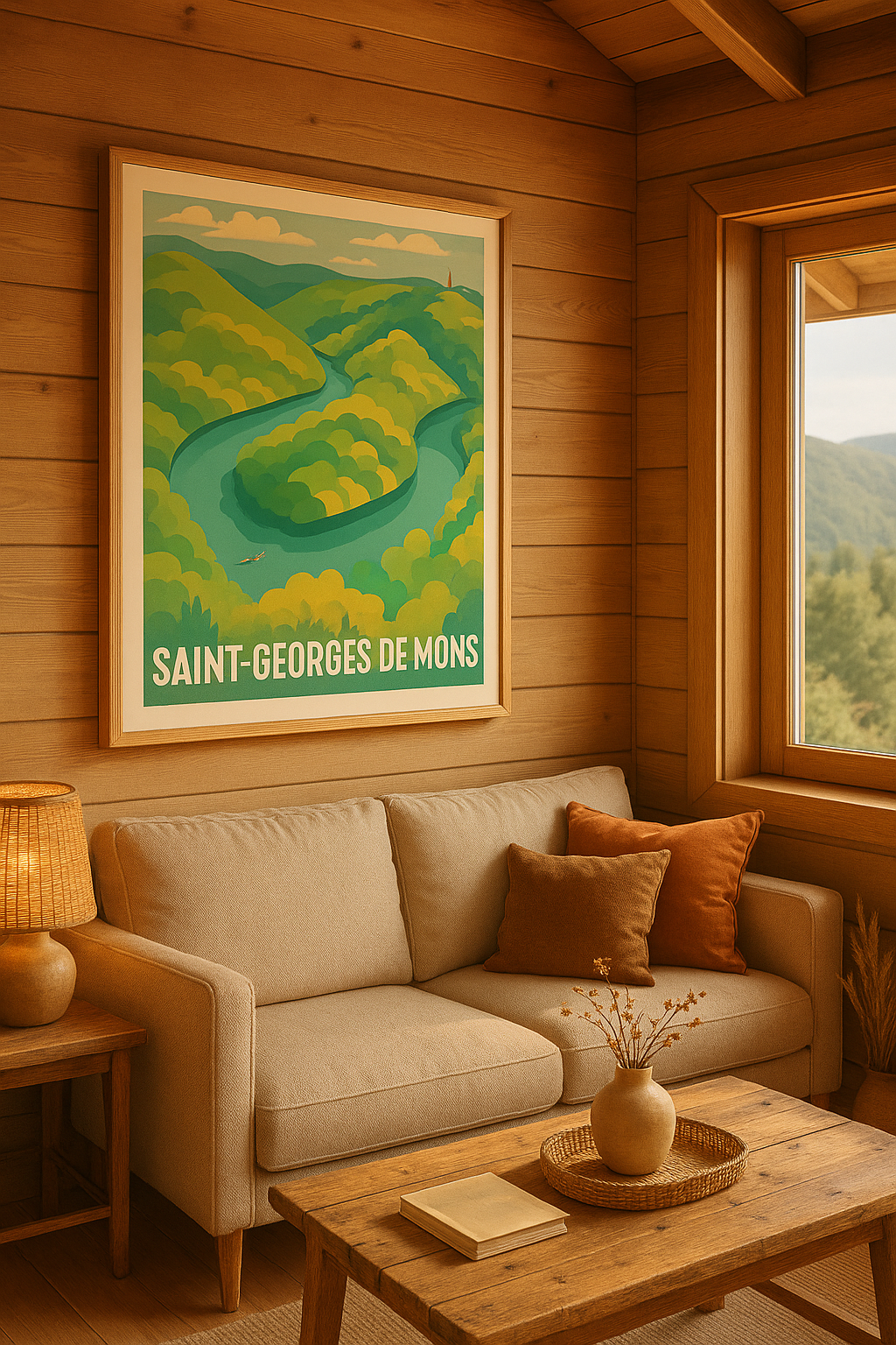 Puy-de-Dôme France Affiche Saint-Georges-de-Mons - Harmonie nature et rivière sinueuse