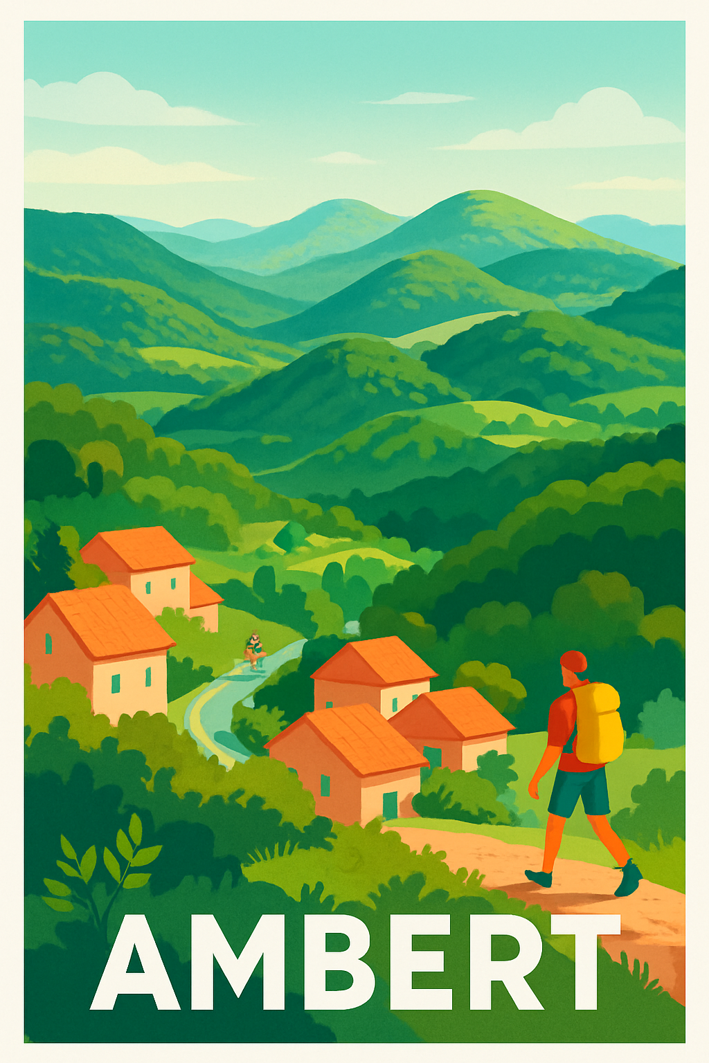Puy-de-Dôme France Pas de Cadre / 20 × 30cm Affiche de Ambert - Évasion au cœur des montagnes verdoyantes