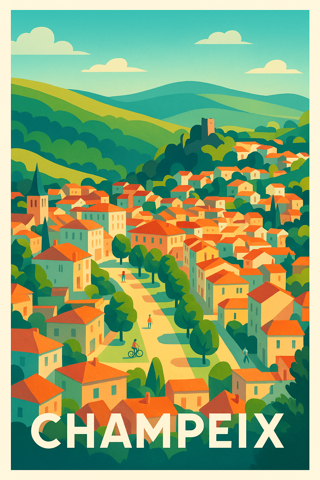 Puy-de-Dôme France Pas de Cadre / 20 × 30cm Affiche de Champeix - Charmante escale au cœur de l'Auvergne