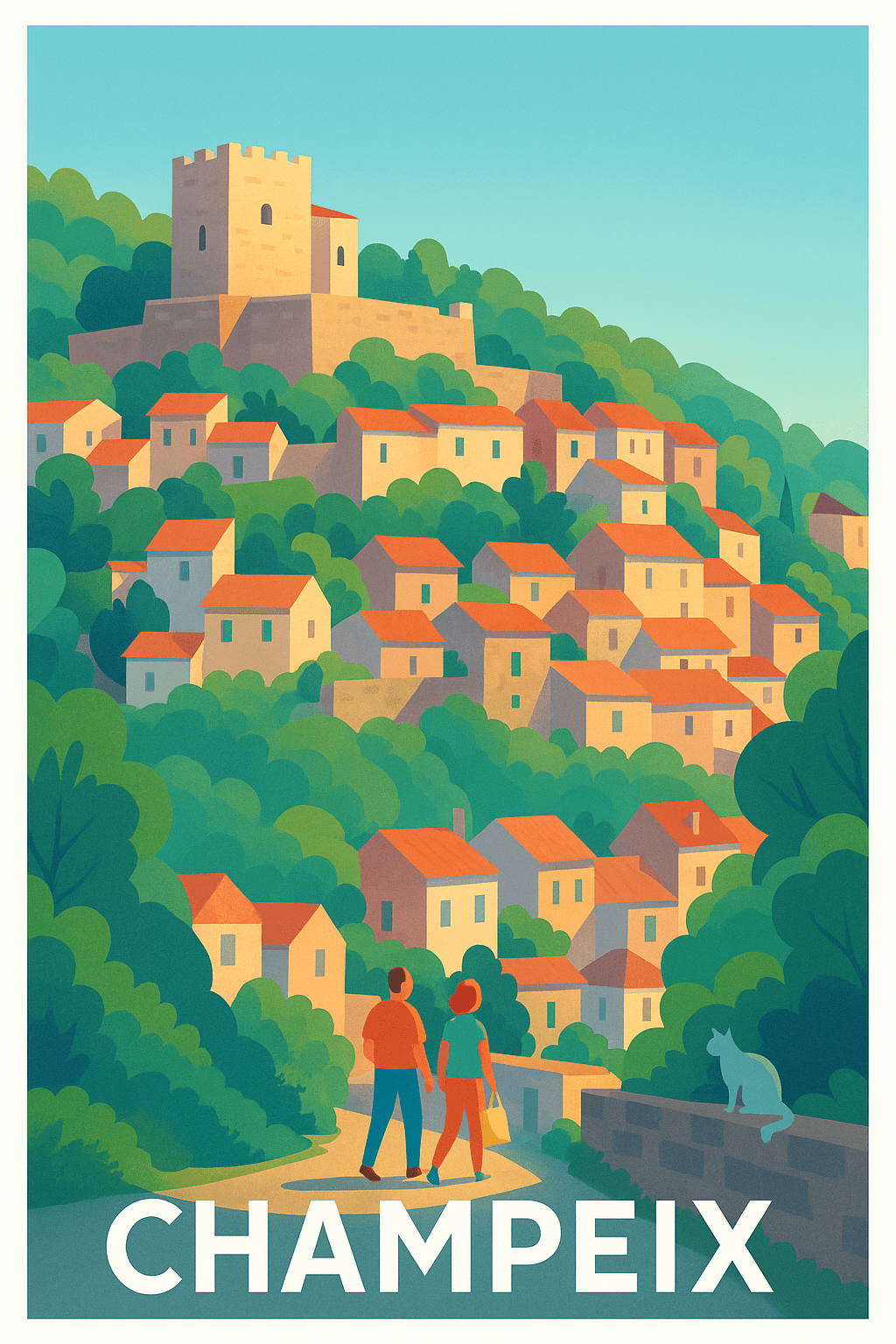 Puy-de-Dôme France Pas de Cadre / 20 × 30cm Affiche de Champeix - Promenade au cœur du village historique