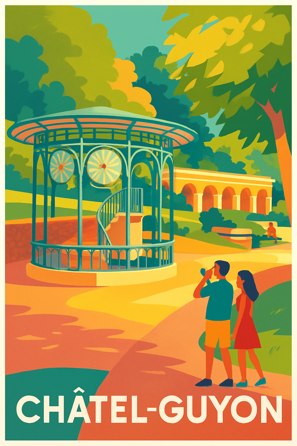 Puy-de-Dôme France Pas de Cadre / 20 × 30cm Affiche de Châtel-Guyon - L'élégance d'un parc d'exception