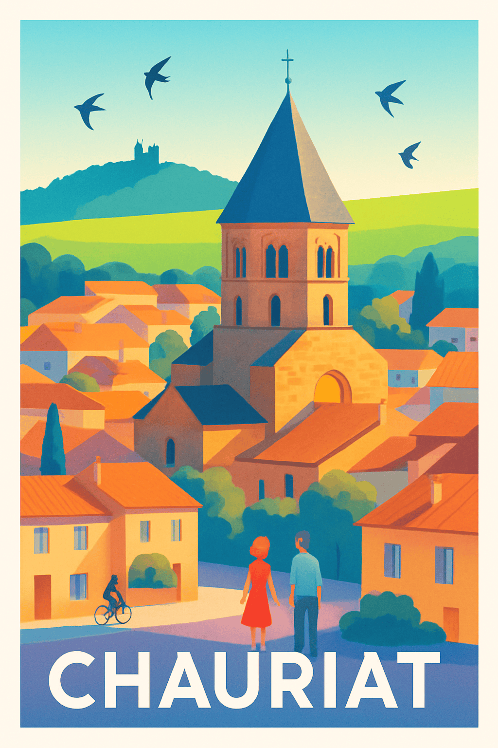 Puy-de-Dôme France Pas de Cadre / 20 × 30cm Affiche de Chauriat - Charme et Sérénité au Cœur du Puy-de-Dôme