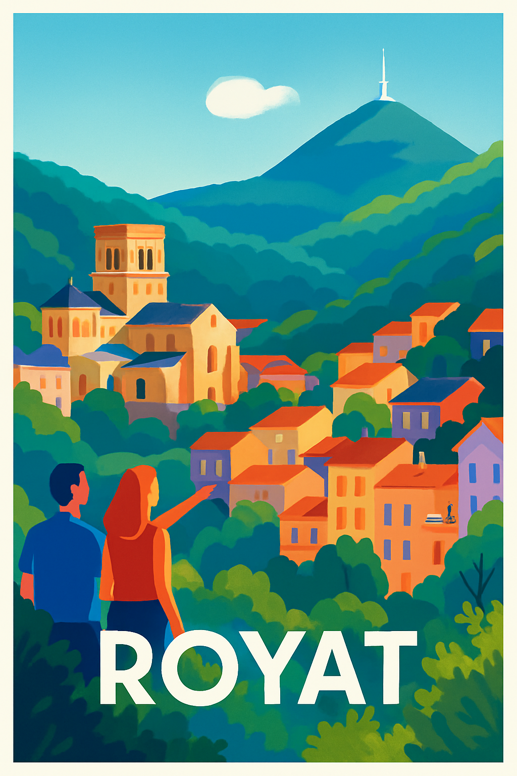 Puy-de-Dôme France Pas de Cadre / 20 × 30cm Affiche de Royat - Panorama vibrant au cœur de l'Auvergne